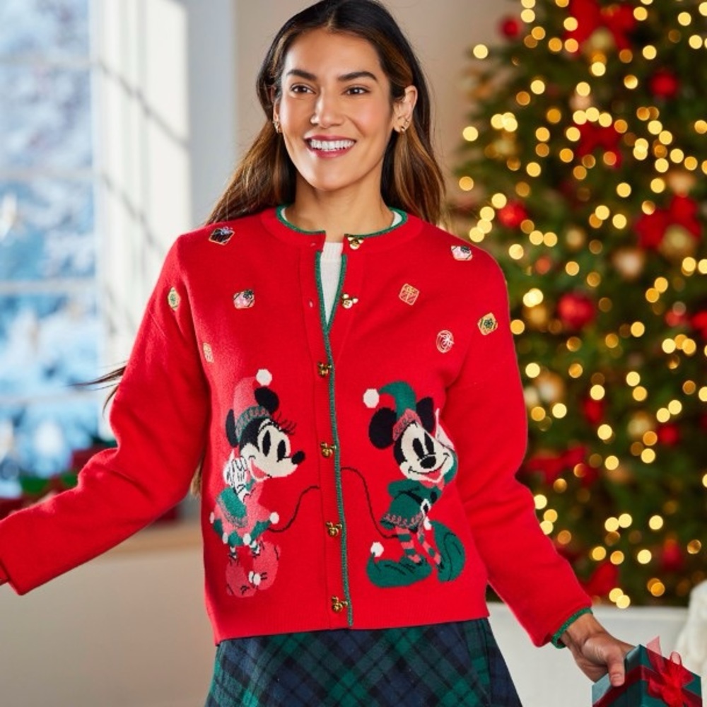 Mickey and Minnie Mouse Holiday Cardigan Sweater for Women